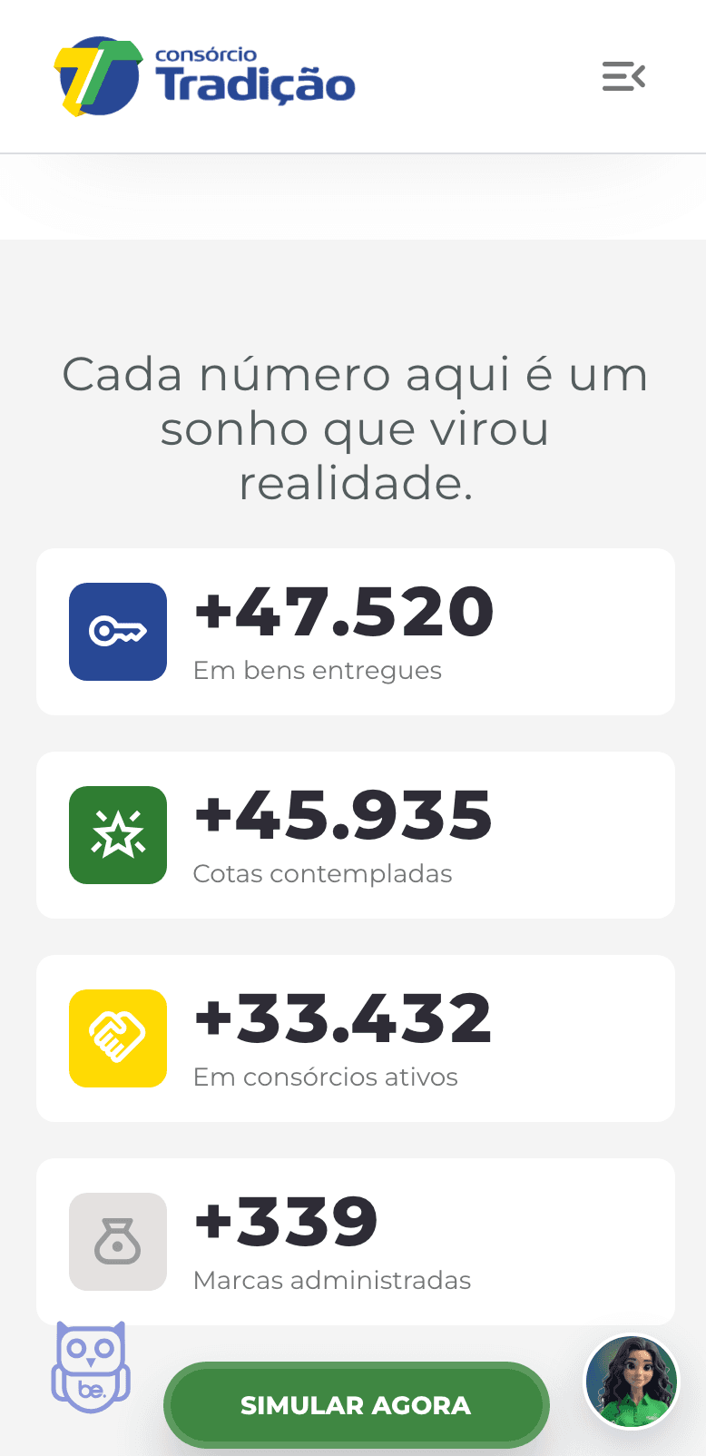 Tela mobile do case consorcio-tradicao